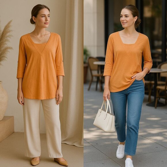 J. Jill Woman Orange Tunic Top Size Medium Casual Comfort Resortwear Minimalist - Picture 1 of 12